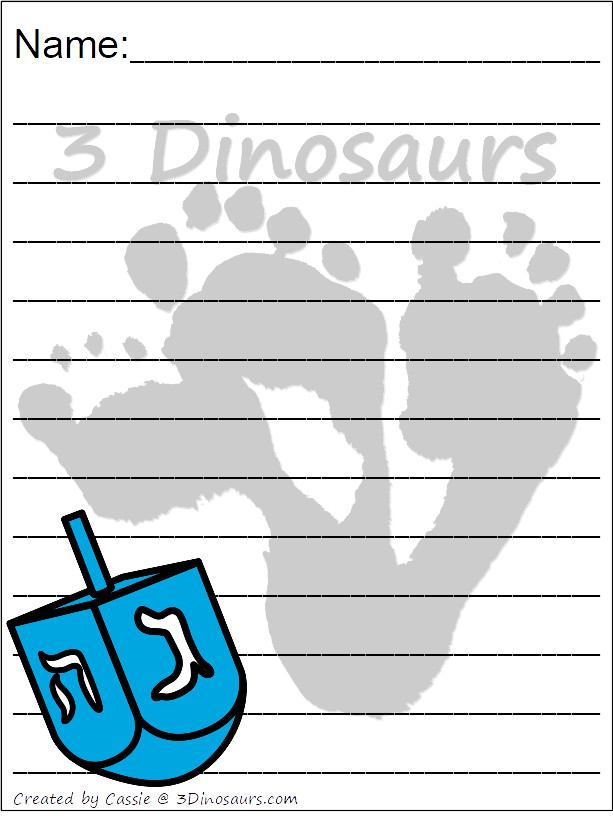Free Fun Hanukkah Themed Writing Paper - 9 different images and 2 page types to pick from $ - 3Dinosaurs.com #freeprintable #hanukkahprintables #writingforkids