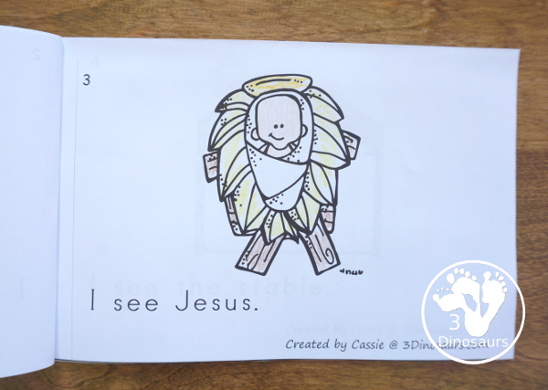 Free Nativity Easy Reader Book - 8 different Nativity themed words. It also has sight words in the book - 3Dinosaurs.com #freeprintable #nativity #christmasprintables #easyreaderbook