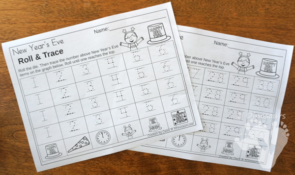 Free New Year's Roll & Graph - works on graphing or numbers 1 to 30 with a fun New Year's Eve theme - 3Dinosaurs.com