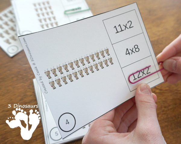 Free Reindeer Array Clip Cards & Worksheet - 12 clip cards and 1 matching worksheet to work on arrays with a run reindeer theme - 3Dinosaurs.com