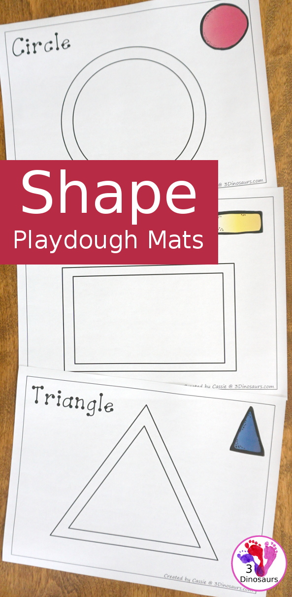 Free Shape Playdough Mats - 11 shape mats to use with kids. You have the shape with lines to make the shape with playdough. 3Dinosaurs.com