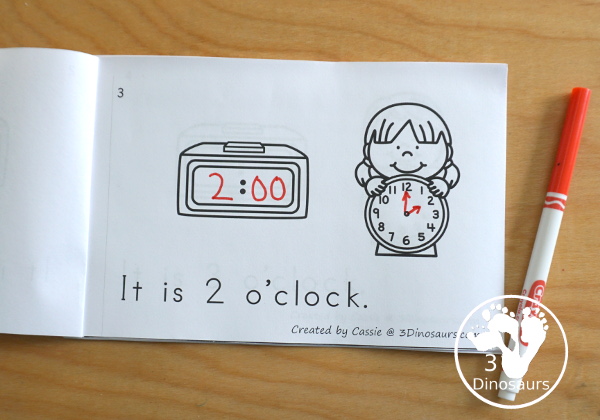 Free Hourly Telling Time Easy Reader Book - A great way to work on hourly time with reading and seeing the digital and analog clocks. There is also a version with fill in the digital clock and analog clocks. - 3Dinosaurs.com