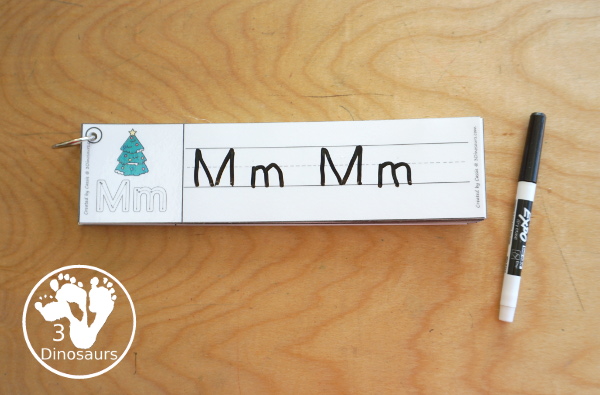 Free Christmas Tree Theme ABC Tracing Strips - with uppercase and lowercase together. You have fun kids with a Christmas Tree plus you can see an example of how to trace the letters - 3Dinosaurs.com