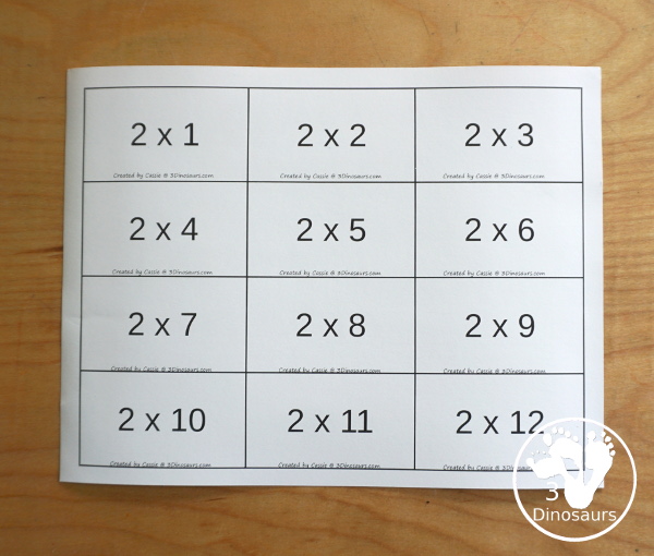 Free Multiplication Flashcards Printable With Answers - multiplication from 1 to 12 with answers you can print on the back of the cards. All the equations for one number on one page. - 3Dinosaurs.com