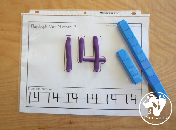 Free Number Playdough Mats 0 to 20 - has two number playdough mats for each number. You have the number playdough and then tracing or writing for the number - 3Dinosaurs.com