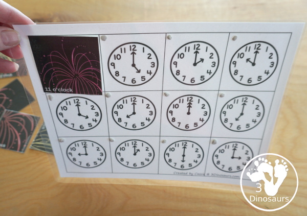 Free Fireworks Telling Time Puzzle - The telling time puzzle works on telling time with hourly time on an analog clock and written words for each hour a great hands-on telling time printable- 3Dinosaurs.com