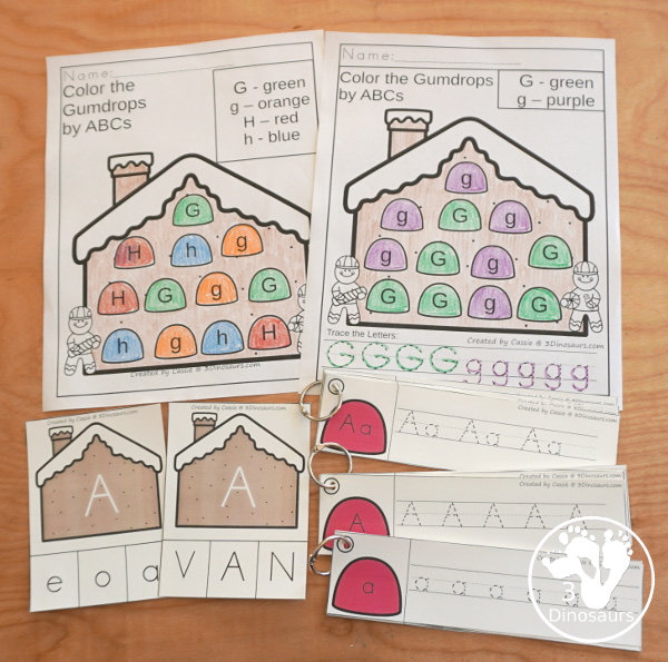 Gingerbread Activity Pack: Alphabet - with a mix of easy reader books, clip cards, no-prep worksheets and tracing strips all with the gingerbread man and gingerbread house theme - 3Dinosaurs.com