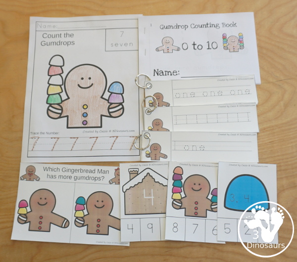 Gingerbread Activity Pack: Number - with a mix of easy reader books, clip cards, no-prep worksheets and tracing strips all with the gingerbread man and gingerbread house theme - 3Dinosaurs.com