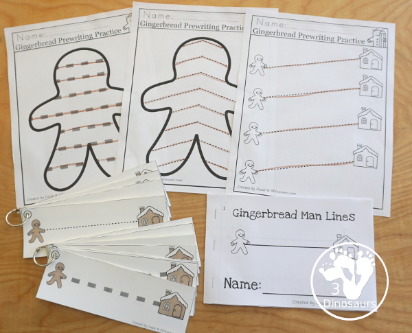 Gingerbread Activity Pack: Prewriting - with a mix of easy reader books, no-prep worksheets and tracing strips all with the gingerbread man and gingerbread house theme - 3Dinosaurs.com