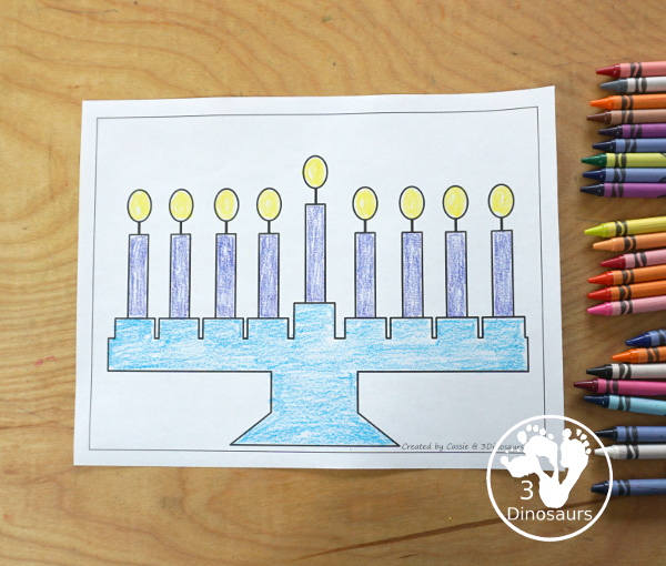 Free Hanukkah Menorah Fine motor Mats  - with menorah templates, menorah tracing mat, menorah dot marker mat all to work on fine motor skills for any Hanukkah theme- 3Dinosaurs.com