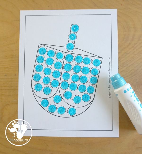 Free Dreidel Fine Motor Mat Printables with dreidel template, dreidel tracing worksheet, and dreidel dot marker printable for working on Fine motor skills for Hanukkah - 3Dinosaurs.com