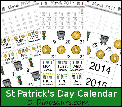 Free St Patrick's Day Calendar - 3Dinosaurs.com