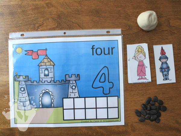 FREE Hands-On Knights & Princesses Medieval Counting Mat with numbers 1 to 10 with ten frames and counting items - 3Dinosaurs.com