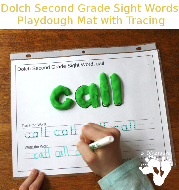 Free Dolch Second Grade Sight Words Playdough Mats with Tracing - all 46 words for the list - 3Dinosaurs.com