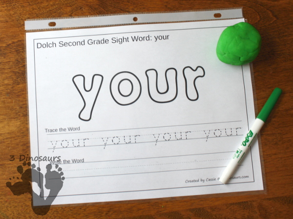 Free Dolch Second Grade Sight Words Playdough Mats with Tracing - 3Dinosaurs.com