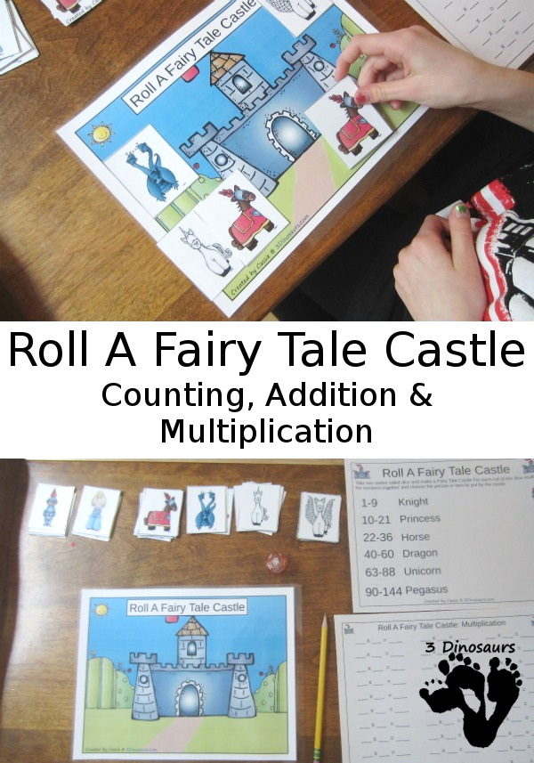 Free Fun Math: Roll a Fairy Tale Castle - count, addition, and multiplication in a fun hands-on math games - 3Dinosaurs.com