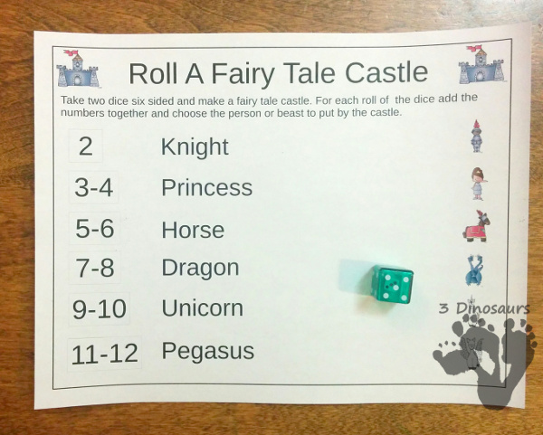 Fun Math: Roll a Fairy Tale Castle - count, addition, and multiplication in a fun hands-on math games - 3Dinosaurs.com