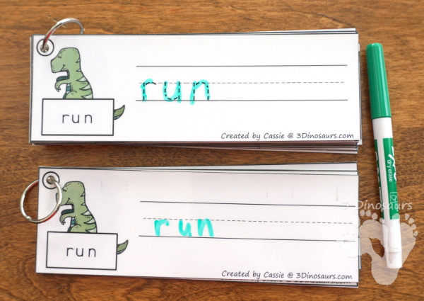 Dinosaur Themed Sight Word Activities - Puzzles, cards, tracing strips, writing strips and find - using the dolch sight word lists - 3Dinosaurs.com