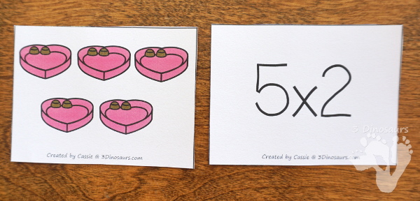 Free Valentines Multiplication by 2 Matching Cards - multplication by groups of 2 with recording sheet for kids to match and record - 3Dinosaurs.com