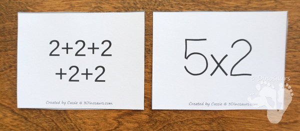 Free Valentines Multiplication by 2 Matching Cards - multplication by groups of 2 with recording sheet for kids to match and record - 3Dinosaurs.com