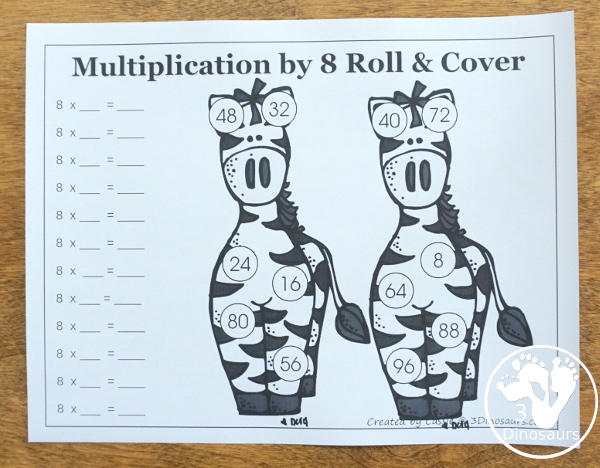 Free Multiplication Roll & Cover Printable - a fun zoo-themed math activity that kids can use to work on multiplication from 1 to 12- 3Dinosaurs.com