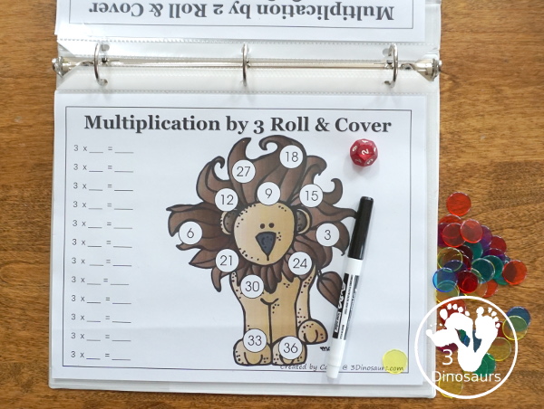 Free Multiplication Roll & Cover Printable - a fun zoo-themed math activity that kids can use to work on multiplication from 1 to 12- 3Dinosaurs.com