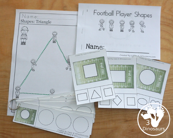 Football Activities Pack for Shapes - shape easy reader book, shape tracing strips, shape no-prep pages and shape clip cards - 3Dinosaurs.com