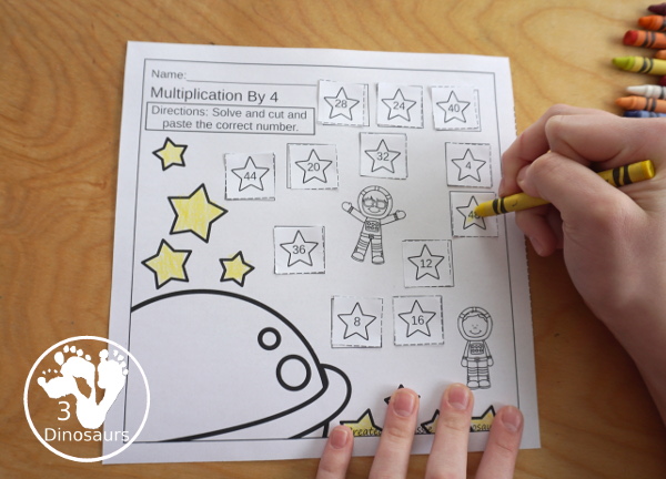 Free Space Themed Multiplication Cut & Paste - with multiplication from 1 to 12 with cut and paste the answer on the equation - 3Dinosaurs.com