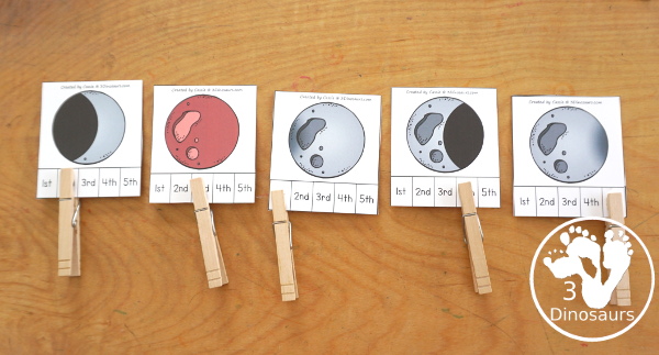 Lunar Eclipse Sequencing: Total Lunar Eclipse with writing, reading, clip cards, number order card with lots of writing and variations for the five part sequencing printables for eclipses - 3Dinosaurs.com