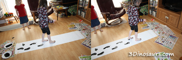 Dinosaur Themed Footprint Activity - having kids make their own track wave of footprints to learn more about dinosaur footprints - 3Dinosaurs.com