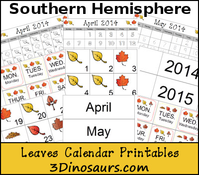 Free Leaves Calendar for Southern Hemisphere - 3Dinosaurs.com