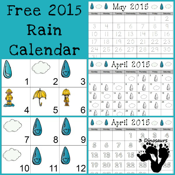 Free 2015 Rain Calendar - 3Dinosaurs.com