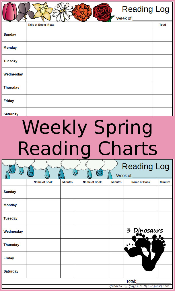 Free Spring Weekly Reading Charts Printable - 3Dinosaurs.com