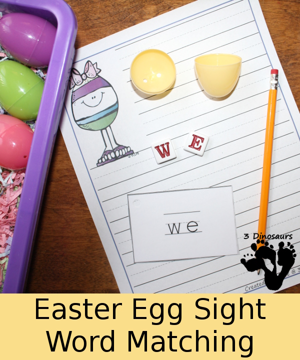 Easter Egg Sight Word Matching - hands on matching and writing activity - 3Dinosaurs.com