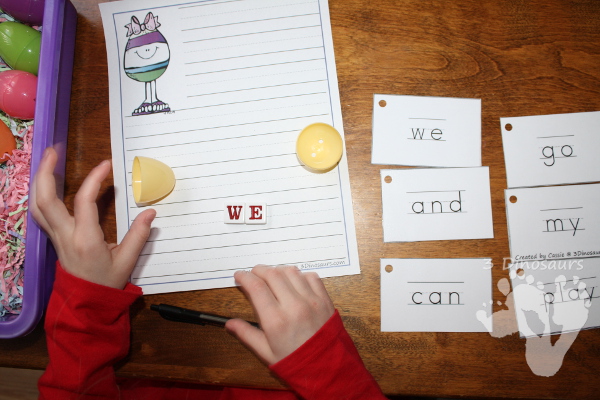 Easter Egg Sight Word Matching - hands on matching and writing activity - 3Dinosaurs.com