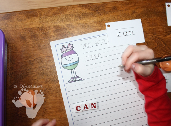 Easter Egg Sight Word Matching - hands-on matching and writing activity - 3Dinosaurs.com