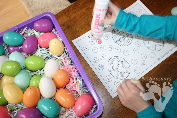 Hands-on Learning: Using Easter Calendar Cards - Making a number line and comparing larger and smaller numbers - 3Dinosaurs.com