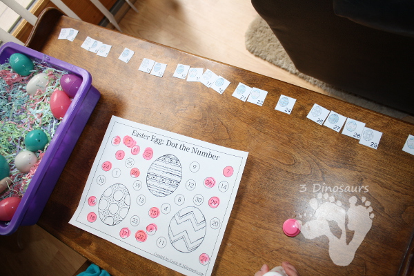 Hands-on Learning: Using Easter Calendar Cards - Making a number line and comparing larger and smaller numbers - 3Dinosaurs.com