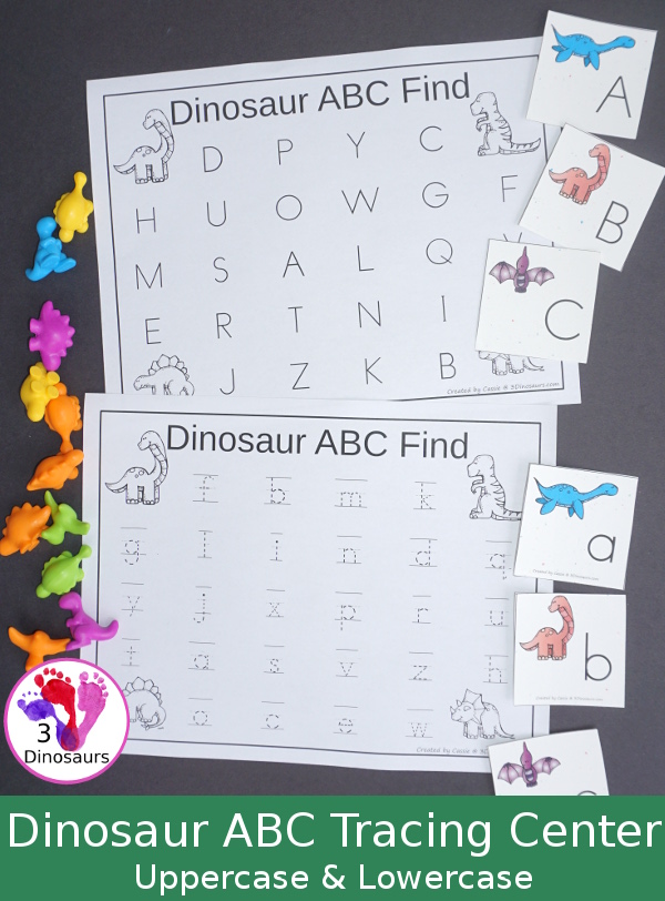 FREE Easy to Use Dinosaur ABC Find and Tracing Center - with uppercase and lowercase options for tracing - 3Dinosaurs.com