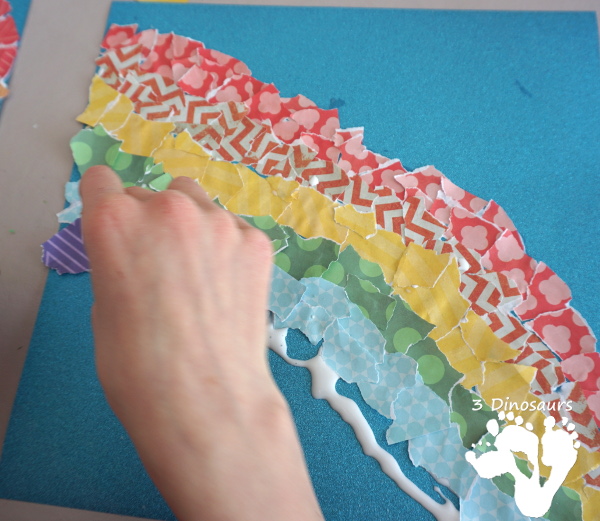 Torn Scrapbook Paper Rainbow - fun and easy craft for different ages to work on together with work on fine motor skills  - 3Dinosaurs.com