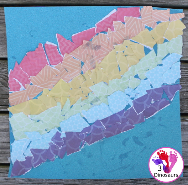 Torn Scrapbook Paper Rainbow - fun and easy craft for different ages to work on together with work on fine motor skills  - 3Dinosaurs.com