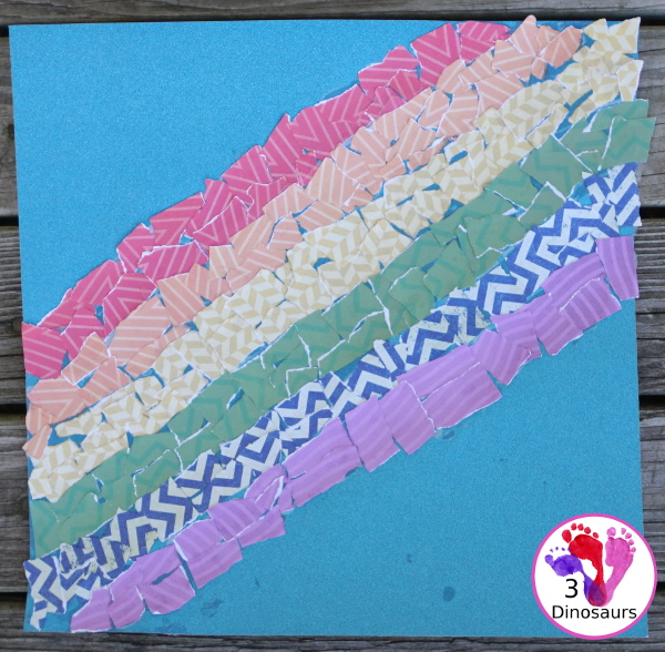 Torn Scrapbook Paper Rainbow - fun and easy craft for different ages to work on together with work on fine motor skills  - 3Dinosaurs.com