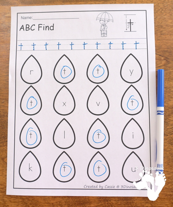 Rain Themed Number Finds: ABCs, Numbers, Shapes, Sight Words Preprimer & Primer - no-prep printables with a rain theme - 3Dinosaurs.com