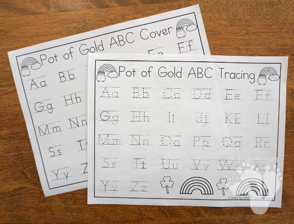 Free St Patrick's Day ABC Pot of Gold Matching With Tracing - all 26 letter of the alphabet with uppercase and lowercase letters with two options for recording  - 3Dinosaurs.com