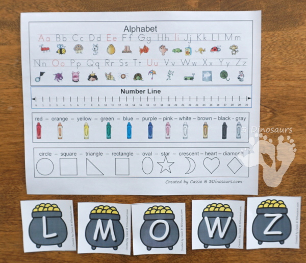 Free St Patrick's Day ABC Pot of Gold Matching With Tracing - all 26 letter of the alphabet with uppercase and lowercase letters with two options for recording  - 3Dinosaurs.com