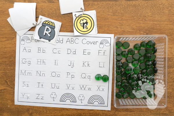 Free St Patrick's Day ABC Pot of Gold Matching With Tracing - all 26 letter of the alphabet with uppercase and lowercase letters with two options for recording  - 3Dinosaurs.com