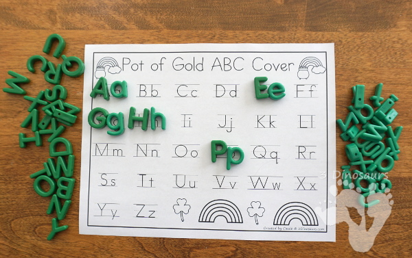 Free St Patrick's Day ABC Pot of Gold Matching With Tracing - all 26 letter of the alphabet with uppercase and lowercase letters with two options for recording  - 3Dinosaurs.com