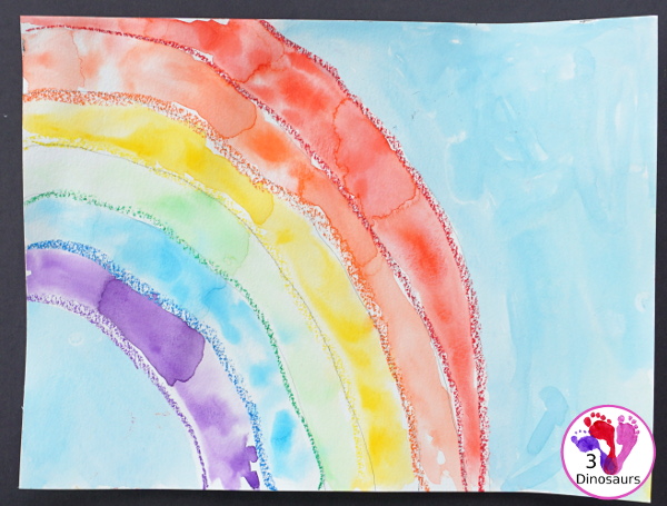 Watercolor Rainbow Process Art - kids can great creative and explore how water spreads things out with this craft for St. Patricks Day or springtime  - 3Dinosaurs.com