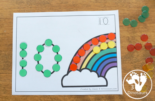 Clover & Rainbow Dot the Number Count the Number - this is a fun counting activity with dot markers that works on numbers 0 to 20 with color or black and white options - 3Dinosaurs.com #stpatricksday #dotmaker #doadot #numbers #counting  #kindergarten #prek