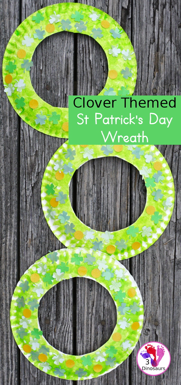 Four Leaf Clover Themed Wreath for St Patrick's Day - a fun wreath made with clovers and gold coins for St. Patrick's Day - 3Dinosaurs.com